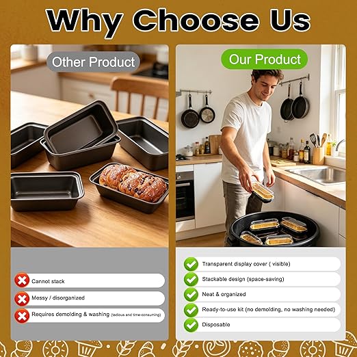 NPLUX Loaf Pans with Lids, 100 Pack Black Gold 6.8oz for Bakery Gifts | Use for tasting samples, dessert bars, fruit cups and brownies; clear top helps buyers see the finished look.