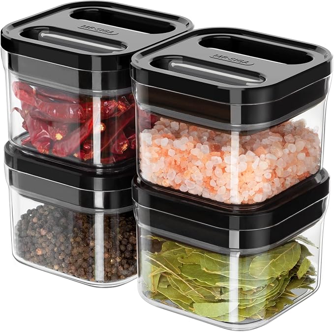 MR.SIGA 4 Pack Airtight Food Storage Container Set, BPA Free, Stackable | One-handed kitchen canister storage containers for dry goods and pantry organization, 360 ml (12.2 oz), small, black