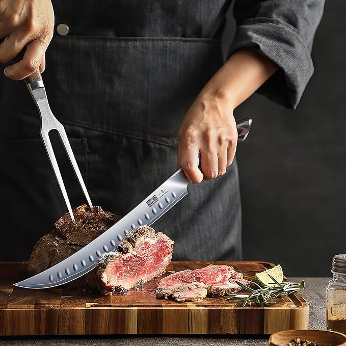 HOSHANHO Carving Slicing Knife, 10 Inch Razor Sharp Japanese Brisket Knife | Japanese High Carbon Steel Curved Butcher Breaking Knives with Ergonomic Handle, Professional Butcher Knife for Meat Cutting