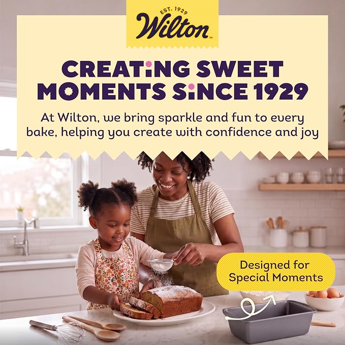 Wilton Gold Non-Stick Loaf Pan, Made Without PFAS, 9 x 5 in. | Non-Stick Steel with Scratch-Resistant Coating, Resists Warping & Extended Handles, Dishwasher Safe, Perfect for Breads