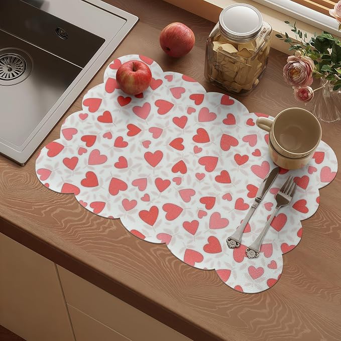 Vinyl Placemats Set of 4-12x17 Inch - Heat Resistant Washable Place Mats Waterproof Non-Slip Wipeable Table Mats for Dining Table Decor, Indoor/Outdoor Plastic Love Mat.