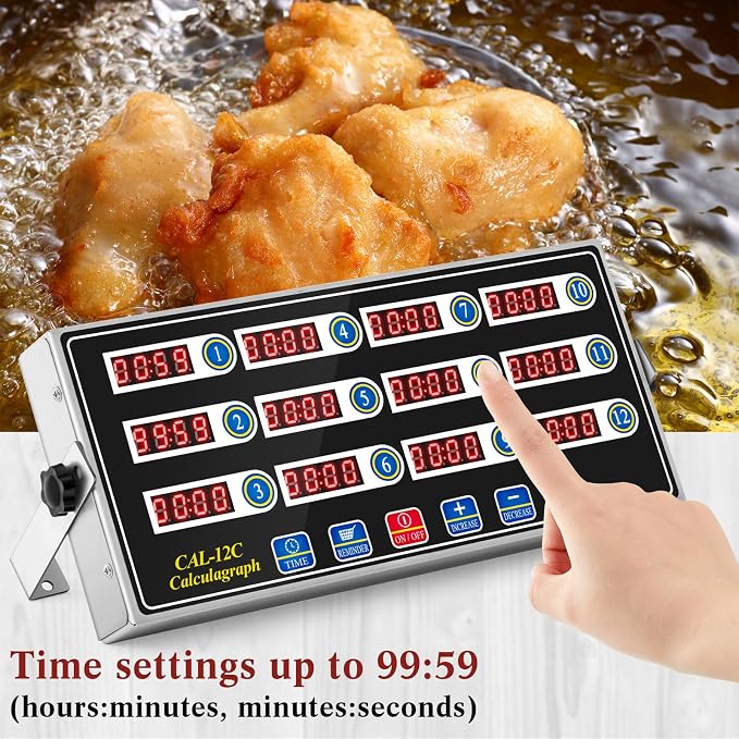Relaxweex 1 Pack 12 Channel Kitchen Timers for Cooking, Commercial Digital Kitchen Timer with Loud Alarm, Large LCD Display, Restaurant Fryer, Chef, Baking Supplies