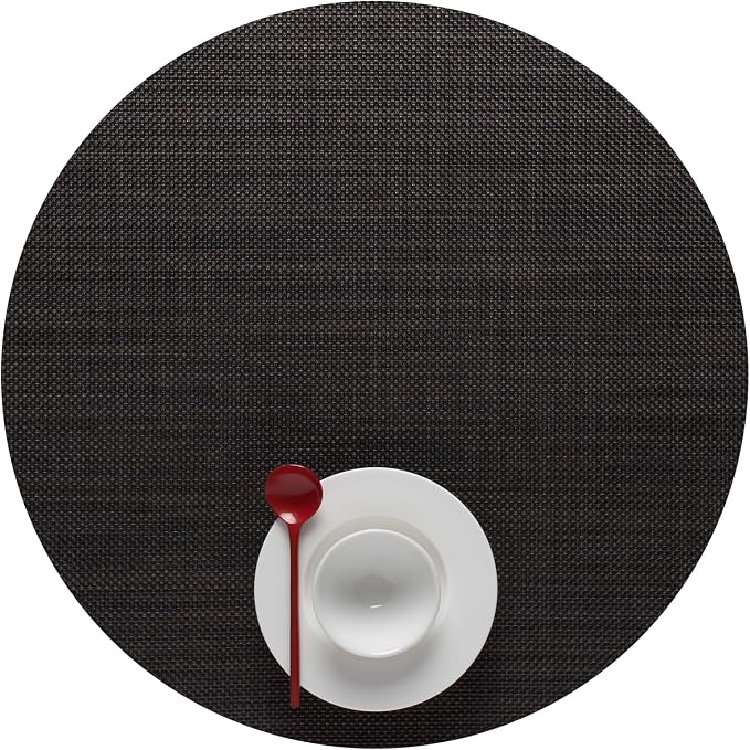 Chilewich Mini Basketweave Placemats, Round Woven Placemats Set of 4 | Reusable, Stain-Resistant, Indoor/Outdoor Tabletop Protection, Espresso, 15" Round