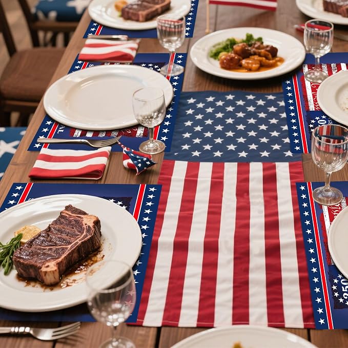 50 Pack Disposable Paper Placemats, Patriotic Table Decor for 4th of July | Independence Day BBQ Party Supplies, America 250th Anniversary