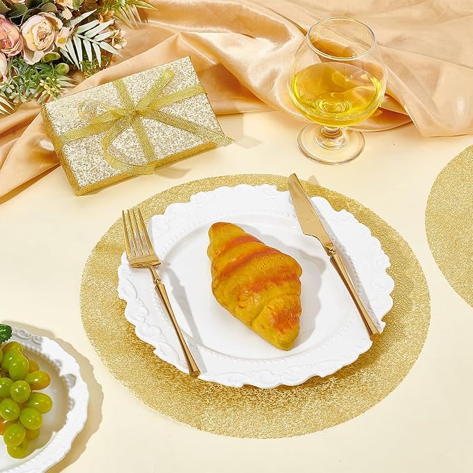 120PCS Disposable Gold Placemats Set, 13 Inch Gold Foil Table Mats Bulk, Metallic Mesh Pressed Round Doilies for Tables, Paper Placemats for Wedding Birthday Party Dining Table Home Decor