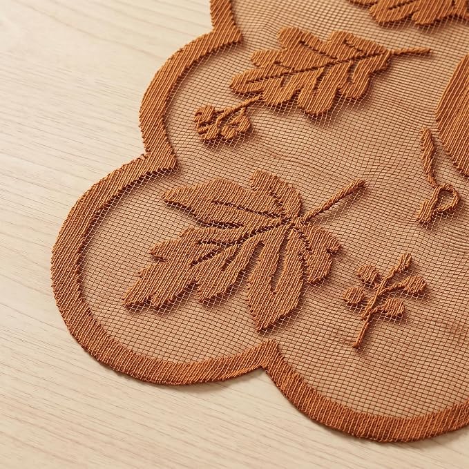Artoid Mode Rust Maple Leaves Lace Fall Placemats Set of 2, 11x17 Inch Table Mats for Thanksgiving Party Dining Table Decoration