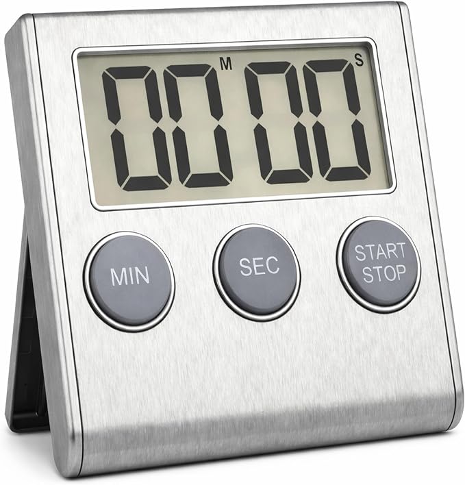 Digital Kitchen Timer with Loud 80dB Alarm & Large Display | Magnetic countdown timer with adjustable stand, auto memory, stopwatch feature for cooking, classroom, study, kids - Silver