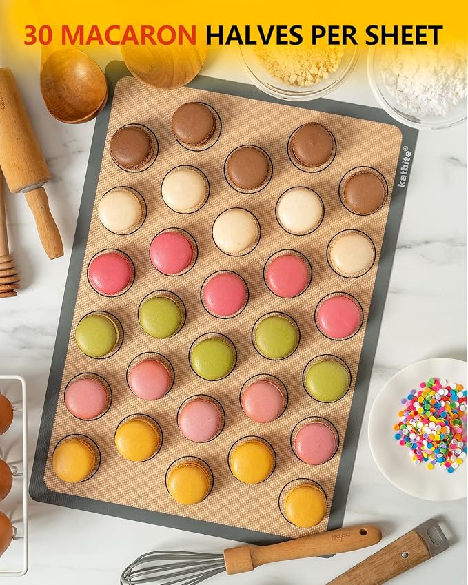 Katbite Macaron Silicone Baking Mat Set of 2 Grey | 2 Half Sheet Mats, Reusable & Nonstick Macarons Baking Supplies Silicone Bakeware Mats for Macarons Cookies