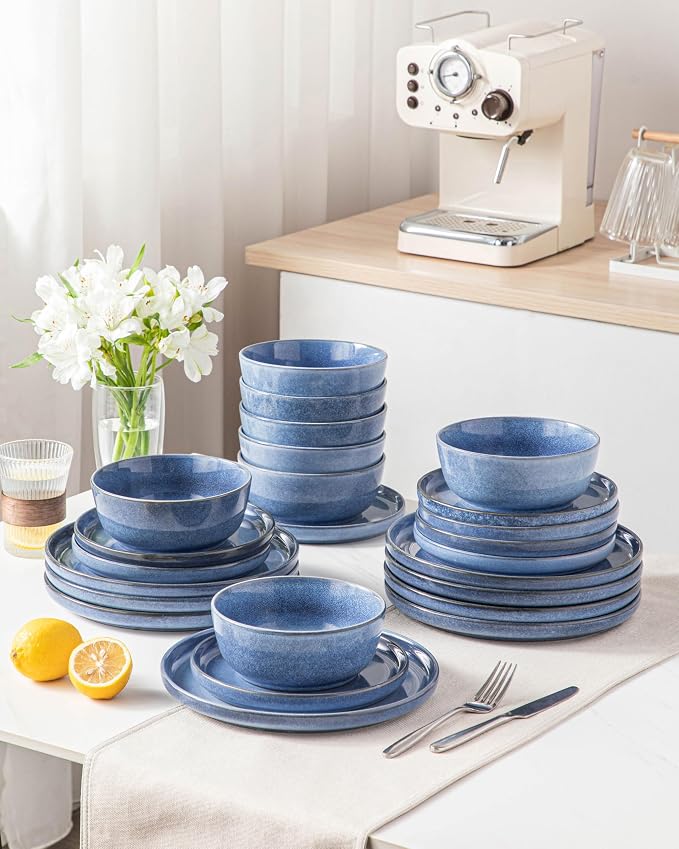 vancasso ANYA 18 Pieces Plates and Bowls Set, Blue Dinnerware Sets, Reactive Glaze Dishes Set for 6, Ceramic Dishware Sets Kitchen Dinner Set, Microwave & Dishwasher Safe