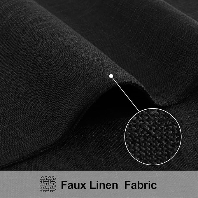Faux Cotton Linen Placemats Set of 6, Cloth Washable Farmhouse Dining Table Mats for Indoors & Outdoors, Easy to Clean, Black, 13 x 19 Inch