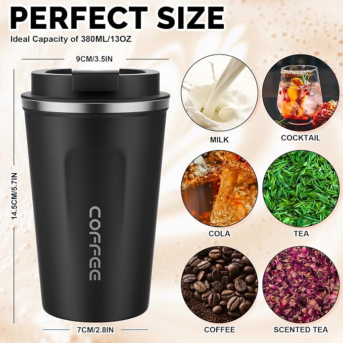 MOMSIV 12oz Travel Coffee Mug, Insulated Coffee Cup with Leakproof Lid | 6-Hour Heat Retention, 360°Leak proof, Vacuum Stainless Steel Double Walled, BPA-free, Reusable And To Go Coffee Mug