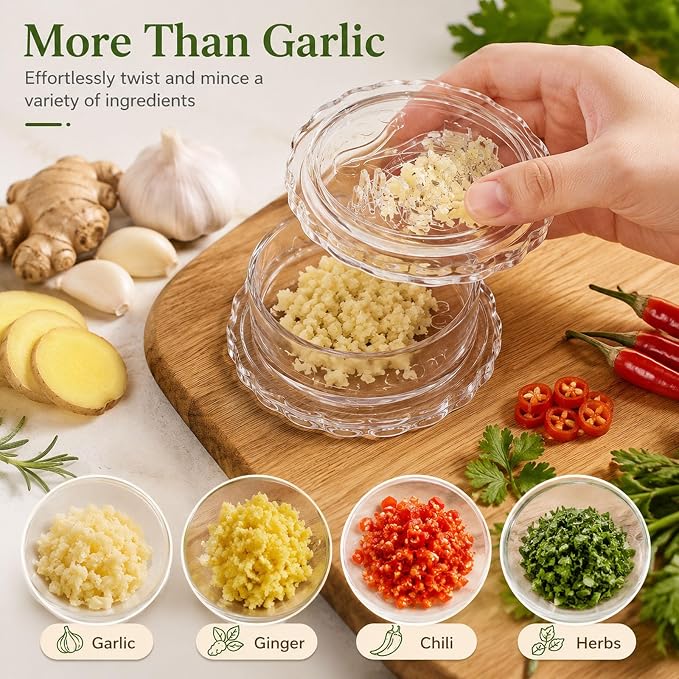 2PCS Clear Manual Garlic Twister and Ginger Mincer Tool, Manual Garlic Twister and Mincer, Garlic Crusher, Garlic Grinder, Compact Garlic Mincer Tool, Ginger, Herbs (Bule-3PCS)