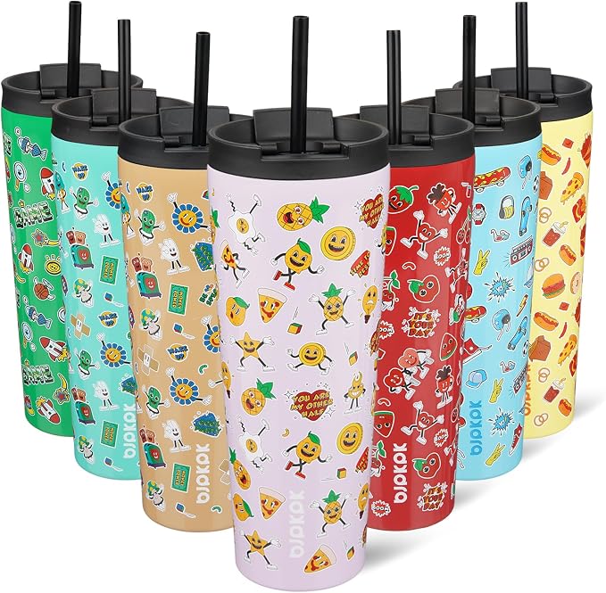 BJPKPK 26 oz Coffee Tumbler with Straw, Insulated Stainless Steel Cup | Double Wall Vacuum, Leak Proof Lid, Keeps Hot/Cold/Iced, BPA Free, Travel & Outdoor, Hawaii Fruits-Purple