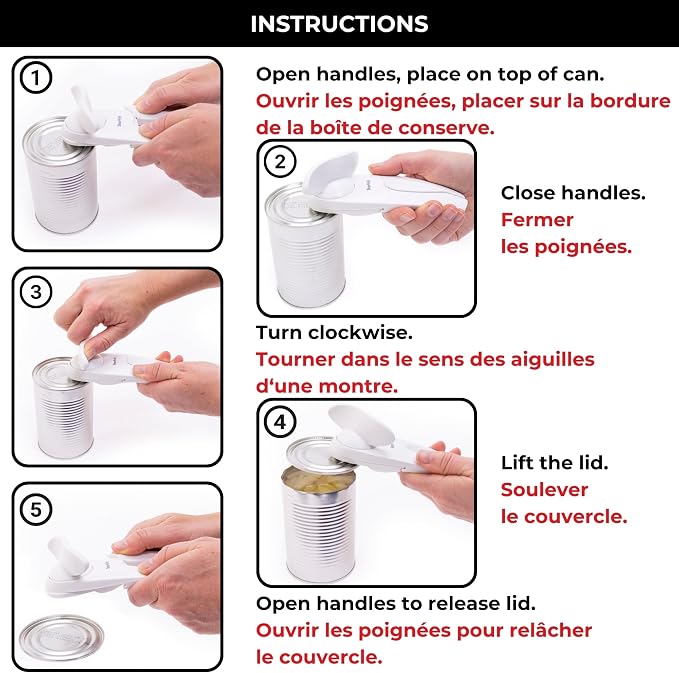 Starfrit Little Beaver Can Opener, Safe, Holds lid and Leaves No Sharp Edges on Lid, Comfort Grip, 3-Year Warranty, Red