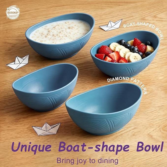 26oz Wheat Straw Bowls Sets of 6, Unbreakable & Stackable Ramen Bowl, Microwave & Dishwasher Safe Dinner Bowls for Rice, Salad, Noodle, Fruit, Kitchen Bowls for Restaurant, RV, Party - Blue