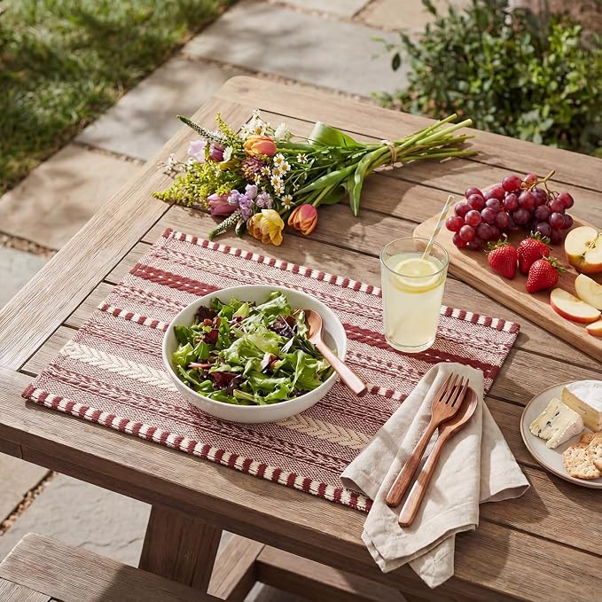 Artoid Mode Red Farmhouse Woven Braided Stripe Placemats Set of 6,12x18 Inch Seasonal Holiday Table Mats Party Kitchen Dining Decoration