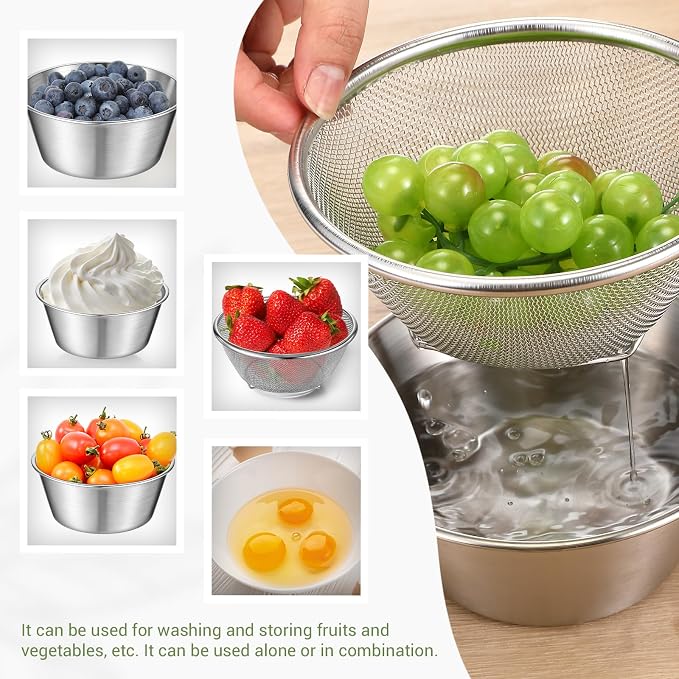 Mini Colander Food Strainer | Fine Mesh Colander with Bowl, 305 Stainless Steel, Strainer for Washing Fruits Vegetables Rice, Kitchen Cooking Prep
