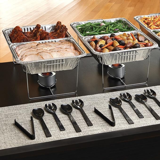 Party Essentials Plastic Party Buffet Serving Utensils Kit, Spoons/Forks/Tongs, 40-Piece, Black