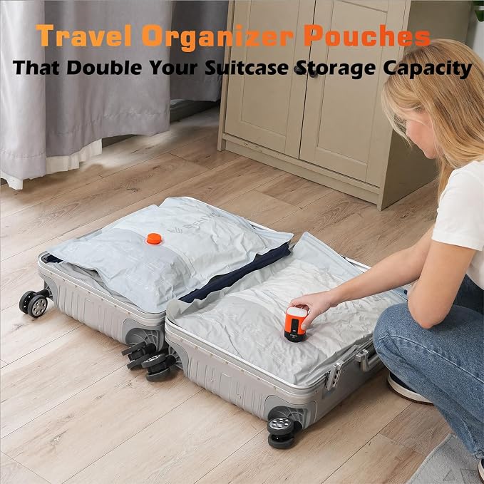 TENWOLF 10 Combo Vacuum Storage Bags for Travel with Wireless Pump | Vacuum Seal Bags for Clothing Travel, Compression Packing Bags for Clothes and Blankets, Space Saver Bags in Carry-On Sizes