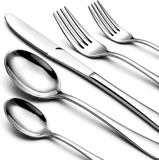 NICE KITCHEN Silverware Set, 40 Piece Stainless Steel Cutlery Sets for 8 | Heavy Duty Flatware, Mirror Polished Forks Spoons and Knives Set, Reusable Utensils for Home Kitchen, Dishwasher Safe