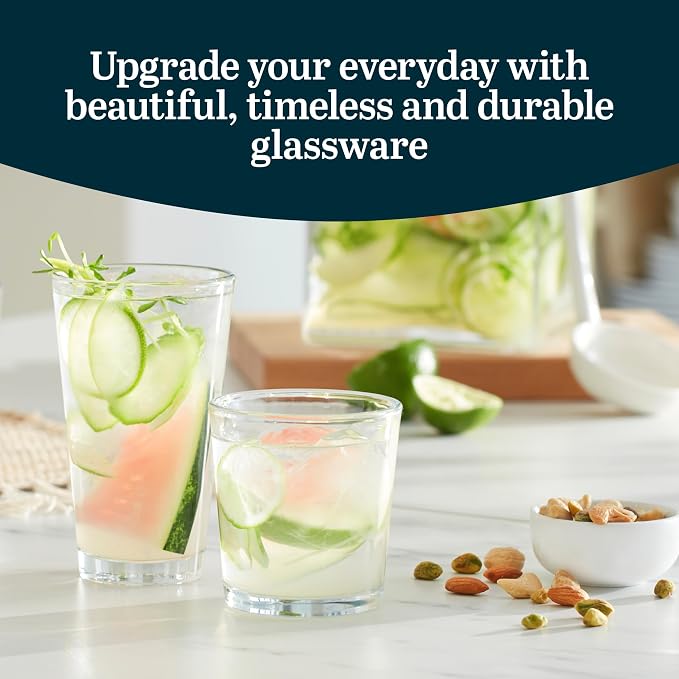 Libbey Preston Tumbler & Rocks Drinking Glasses Set of 16, All-Purpose Cups | 16 oz and 13 oz Capacities for Water, Juice, Cocktails, and More with Wide Mouths and Dishwasher-Safe Cleanup