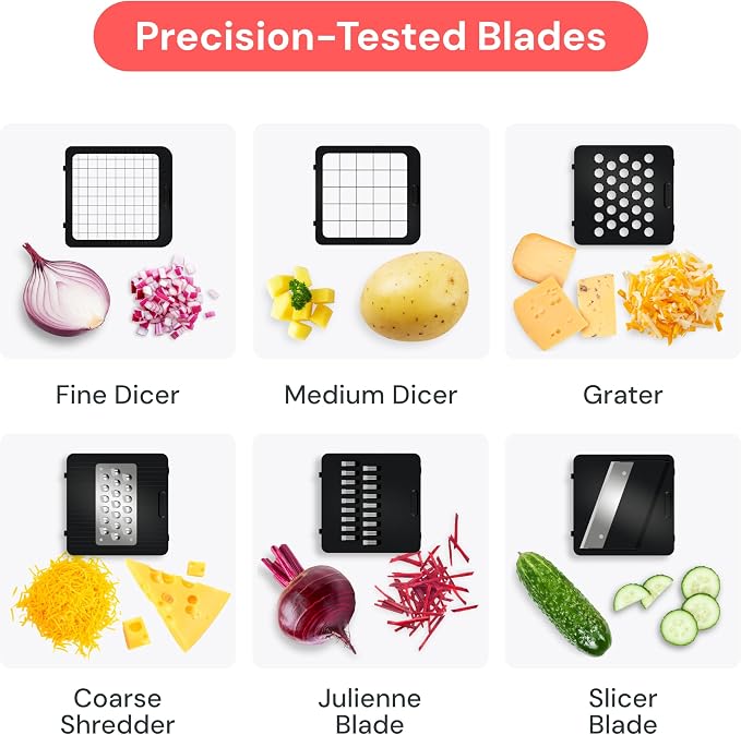 Fullstar Pro Core Vegetable Chopper & Mandoline Slicer, Meal Prep Essential | 6 in 1 Veggie Slicer, Onion & Fruit Slicer with Julienne, Grater & Dicer Stainless Steel Blades + Container (Full White)