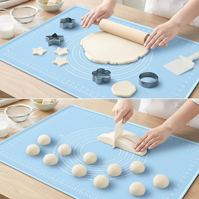 32x24 Silicone Rolling Mat Non-Stick Food Grade Baking Mat w/Measurements | Non-slip edges, heatproof silicone, nonstick, measuring guides, oven/dishwasher safe, tearproof, easy clean.