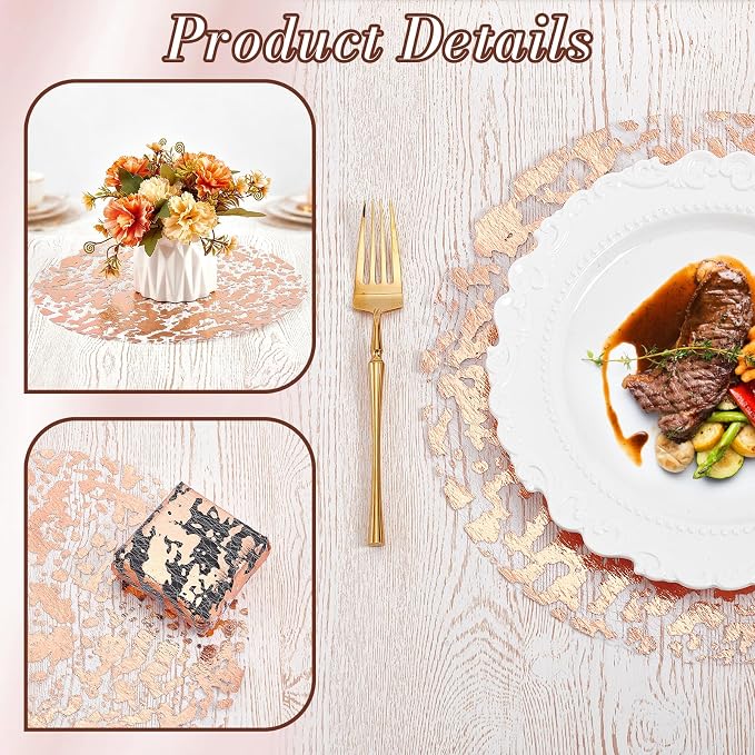120PCS Disposable Gold Placemats Set,13 Inch Rose Gold Foil Table Mat Bulk | Metallic Mesh Pressed Round Charger Doilies for Table, Paper Placemat for Wedding Dining Birthday Party Home Decor(Cloud)