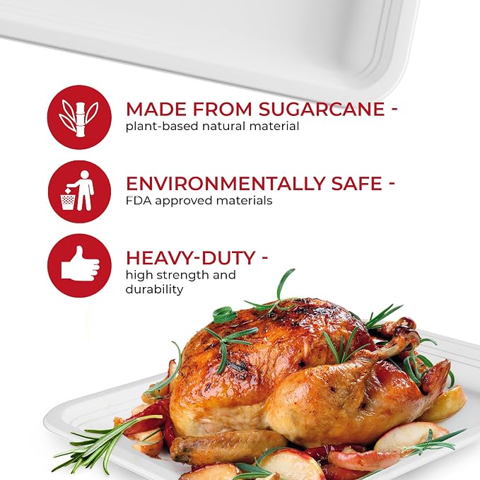 SPARGOS 14 Inch Disposable Food Trays, 50 Pack Crawfish Boil | 50 heavy duty 14-inch paper trays, compostable. For crawfish and seafood boil, lobster, crab, BBQ and holiday feasts.
