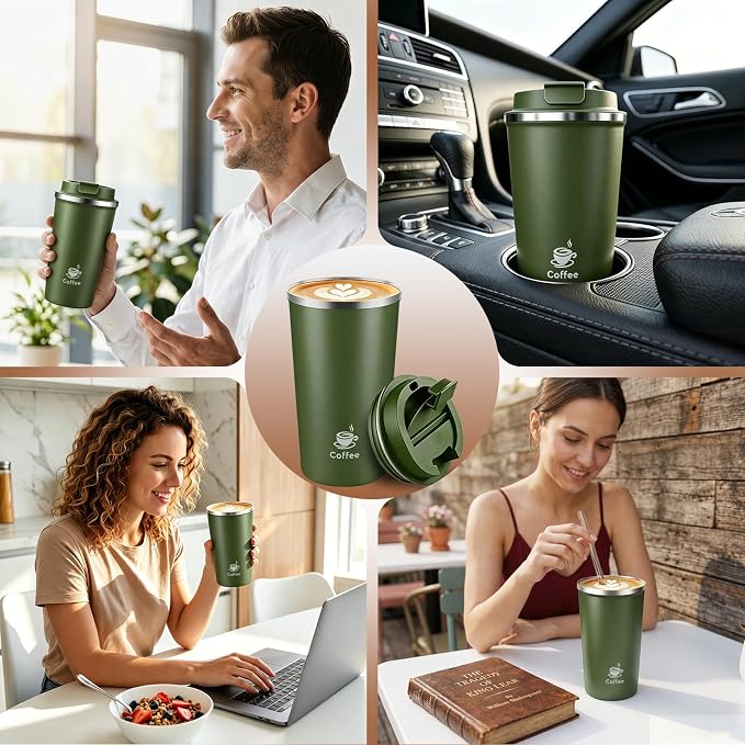 17oz Travel Coffee Mug ,Leakproof Vacuum Coffee Cup Insulated Tumbler | 304 Stainless Steel, Double-Wall Vacuum Insulated, Leakproof, Fits Hot & Cold Drinks Car Cup Holders, Travel, Office