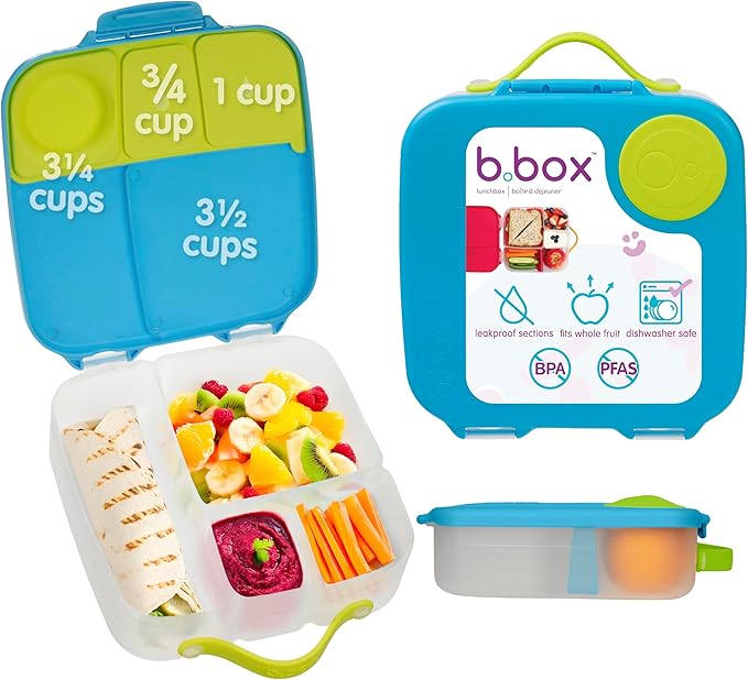 b.box Lunch Box, 8.5 Cup Bento Box for All Ages, Snack Box, Food Containers | Lunch Box Kids + Adults, Lunch Containers, 4 Compartments, Leak Proof, Dishwasher Safe, BPA Free, PFAS Free — Ocean Breeze