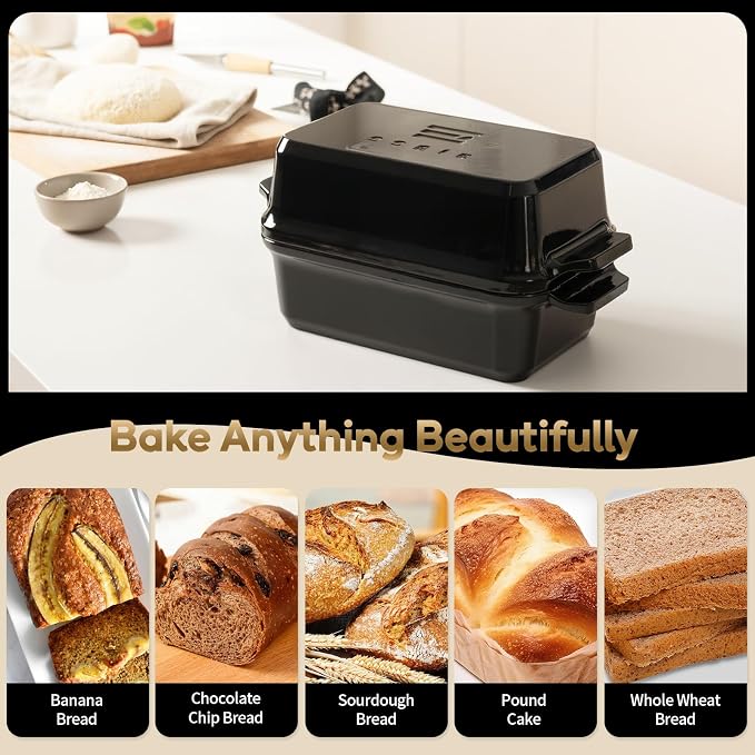 Enameled Cast Iron Dutch Oven for Bread Baking, 9×5 Dutch Oven Pot with Lid for Homemade Bread, 2 in 1 Sourdough Bread Pan with Lid, Roasting & Braising, Oven & Induction Safe (4.2 QT,Black)