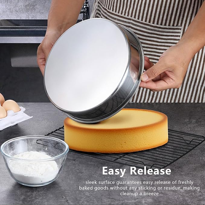 LIANYU 9 Inch Round Cake Pan Set of 3, Stainless Steel Layer Deep Cake Pan | Metal Baking Tins Mold, Perfect for Brownie Lasagna, Dishwasher & Oven Safe, Non-stick, Mirror Polish