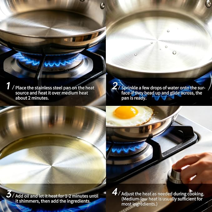 12 Inch/ 4.5 QT 5-Ply Stainless Steel Saute Pan with Glass Lid | Compatible with All Cooktops, Oven Safe 800F, Dishwasher Safe, PTFE, PFAS and PFOA Free
