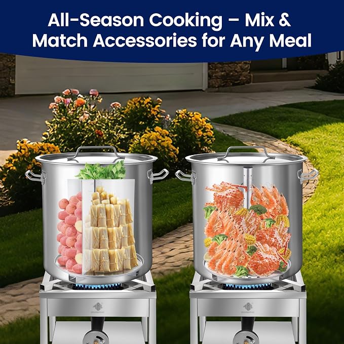 ARC 52QT Stainless Steel Stockpot for Crab Seafood Boiler w/Basket, 13Gal | Outdoor Cooking Pot w/Steamer Rack-Divider-Lift Hook-Tube For Crawfish Lobster Shrimp Boiling-Turkey Fryer and Tamales Steam