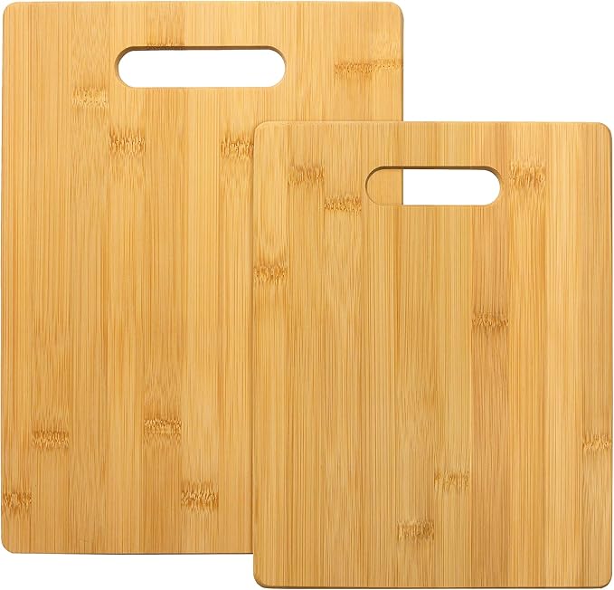 Totally Bamboo Cutting Board Set, 2 Reversible Cutting Boards for Kitchen | Large and medium wood chopping boards. Everyday prep for produce, meat, fish and poultry. Built-in handle holes for storage.
