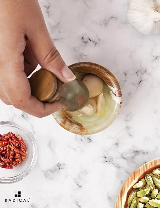 Radicaln Marble Mortar and Pestle Set Small Spice Grinder & Herb Grinder | Handmade Green Onyx Marble, 2.5 Inches, Garlic Crusher, Pill Crusher, Kitchen Counter Decor, Gift Ready