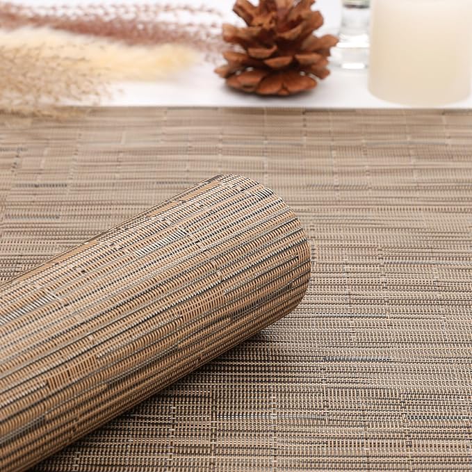 Myir JUN Placemats Set of 4 Kitchen and Dining Table Placemats | Vinyl Placemats Place Mats Indoor/Outdoor Set of 4 Washable Table Mats Non-Slip Place mats for Dining Table, Light Brown