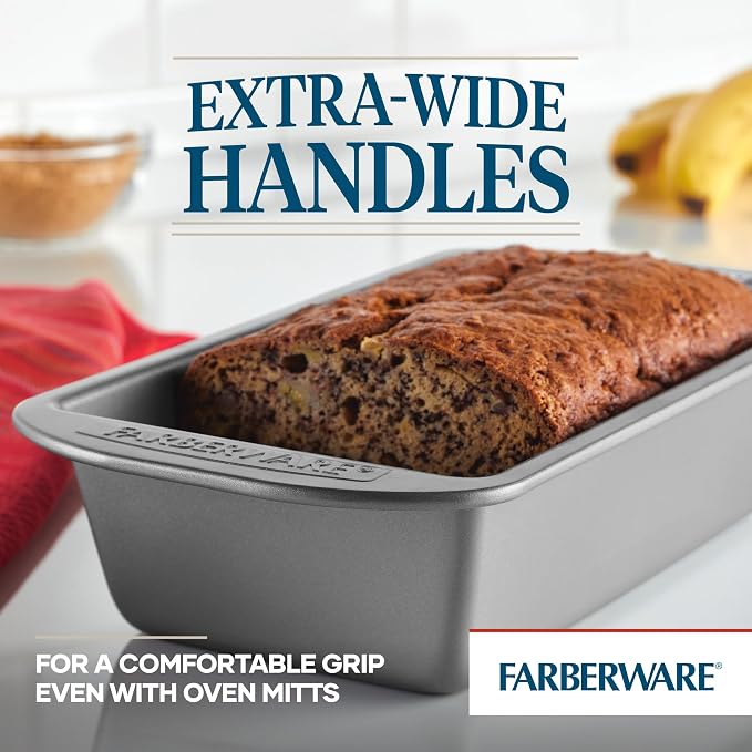 Farberware Bakeware Meatloaf/Nonstick Baking Loaf Pan Set, Two 9-Inch x 5-Inch, Gray (Pack of 4)