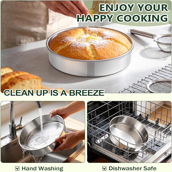 P&P CHEF 9 Inch Cake Pan Set of 1, Stainless Steel Round Cake Baking Pan | Layer Cake Tin Bakeware for Cooking Steaming, Ideal for Birthday Wedding Anniversary, Fit for Home & Commercial Use