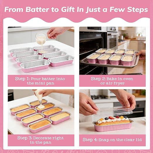 NPLUX Mini Cake Pans with Lids, 200 Pack Pink 6.8oz for Birthday Treats | Good for custard, snack cups, fruit toppings and baked samples; paired extras make serving details easier to finish.