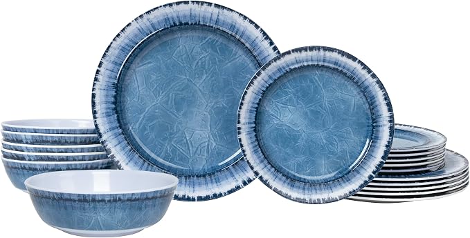 Melamine Dinnerware Set of 18 Pcs Dinner Dishes Set for Indoor and Outdoor Use, Dishwasher Safe, Lightweight Unbreakable, BPA Free (Navy, Service for 6 (18pcs))