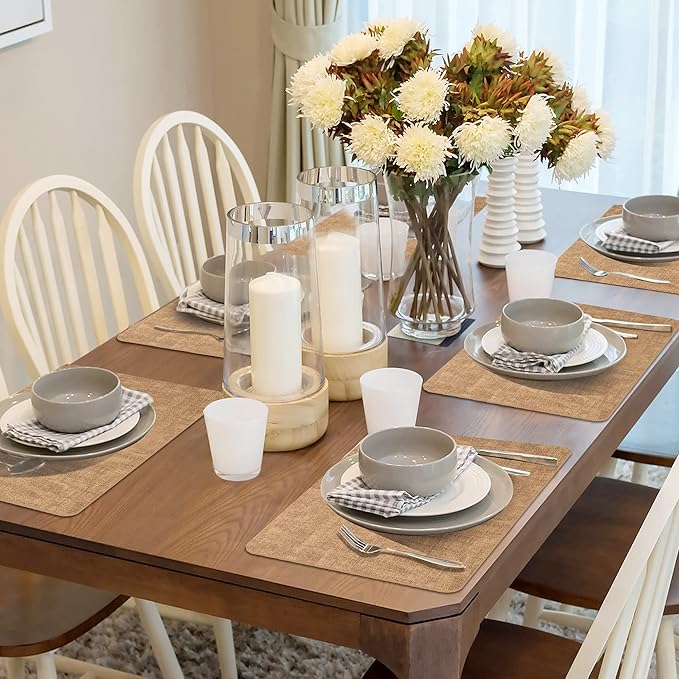 Maxpearl Faux Leather Placemats Set of 6, Easy to Clean, Brown | Waterproof - Heat Resistant - Non Slip - Wipe Clean Dining Table Place Mats, Suitable for Indoor & Outdoor Use, 17''×12''