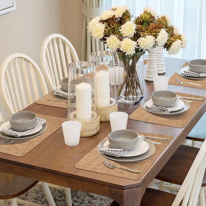 Maxpearl Faux Leather Placemats Set of 4, Easy to Clean, Brown | Waterproof - Heat Resistant - Non Slip - Wipe Clean Dining Table Place Mats, Suitable for Indoor & Outdoor Use, 17''×12''