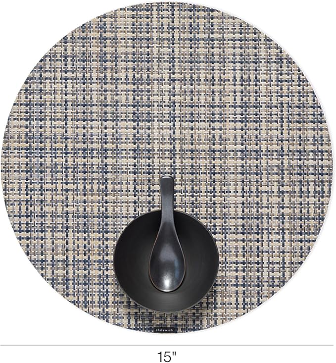 Chilewich Basketweave Placemats, Woven Round Placemats Set of 4 | Reusable, Stain-Resistant, Indoor/Outdoor Tabletop Protection, Coast, 15"