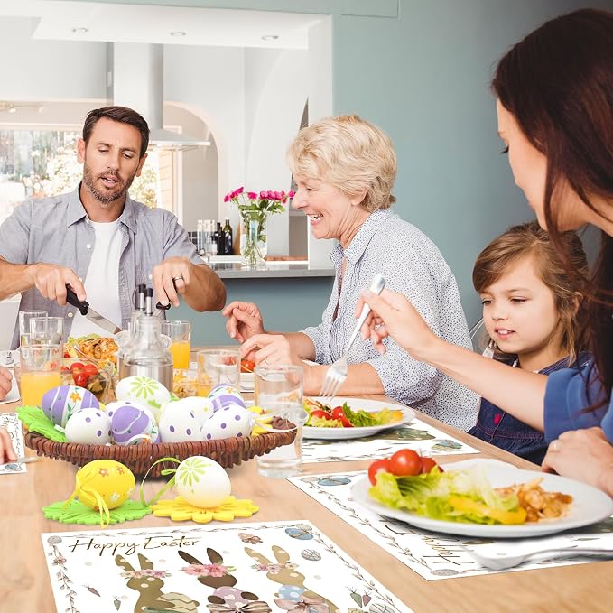 50 Pack Rabbits Eggs Happy Easter Placemats, Easter Theme Table Mats | 16x11 inch Bunny Disposable Placement Mats for Seasonal Holiday Kitchen Dining Table Decoration