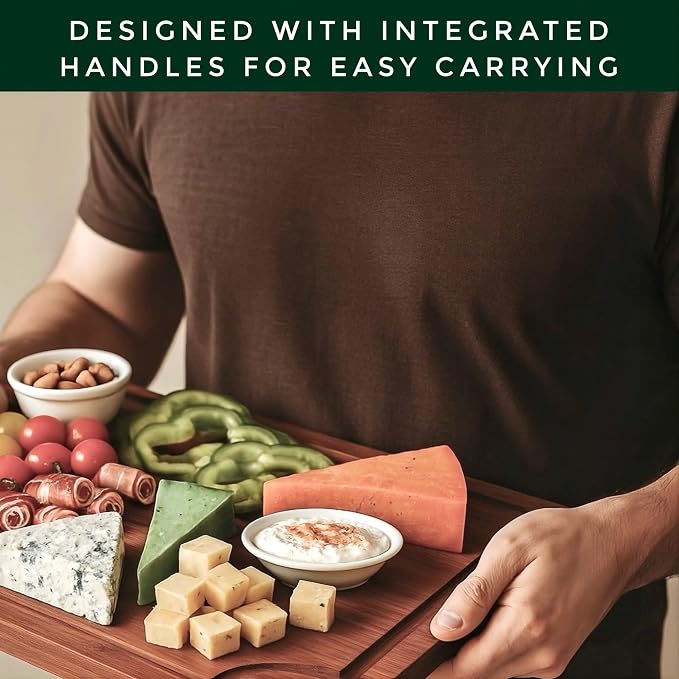 Bamboo Cutting Board for Kitchen, 3-Piece Carbonized Bamboo Chopping Board with Juice Groove, Side Handles, Bamboo Butcher Block Board for Meat, Vegetables & Fruits