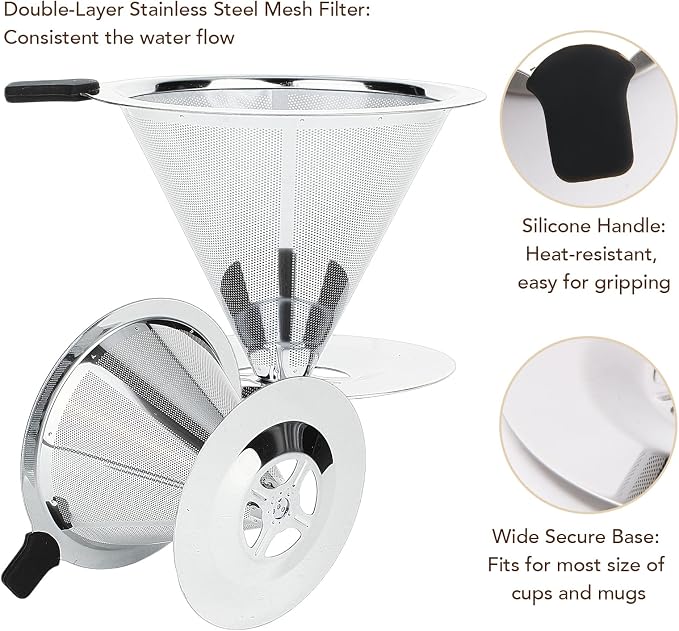 Premium Pour Over Coffee Dripper with Reusable Stainless Steel Filter – Portable, Easy Clean Coffee Maker for Single Cup Brewing – Ideal for Home, Office, Camping