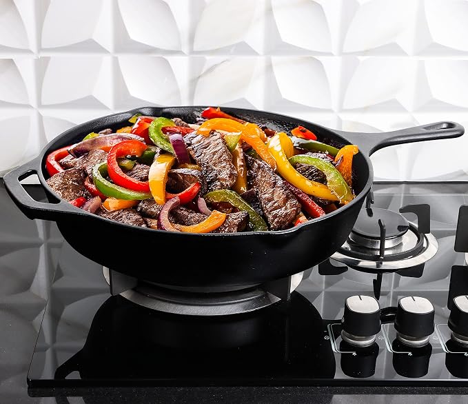 Utopia Kitchen Cast Iron Skillet 12 Inch Pre-Seasoned PFAS-Free Black | Chef Pan, Even Heat Distribution, Stovetop, Oven, Campfire and Grill Safe, Large Skillet, Indoor Outdoor Use