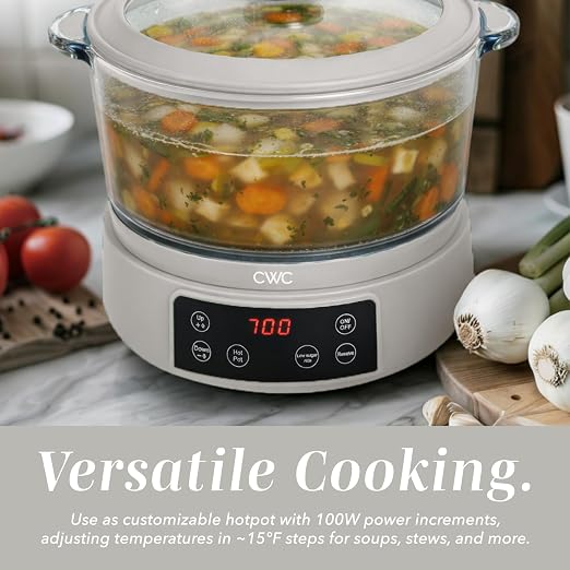 COOK WITH COLOR Glass Mini Low Carb Rice Cooker – Holds 2 Cups Raw/Makes 6 Cups Cooked with Auto Lift Filter Basket, Hotpot & Steamer for Rice, Grains, Digital Panel with Keep Warm, Cream
